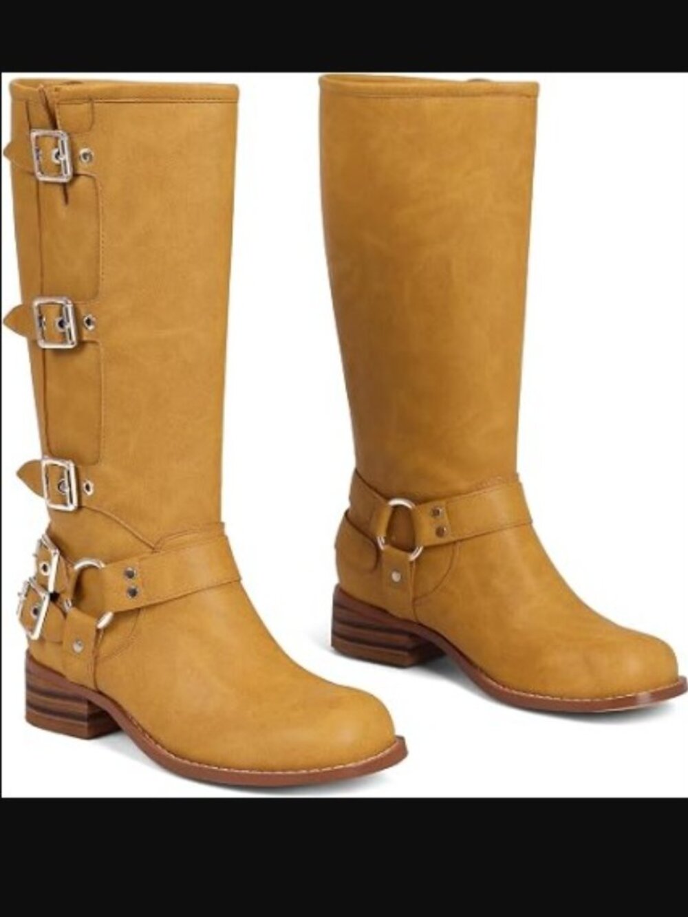Knee High Boots for Women Moto Biker Buckle Tall Boots